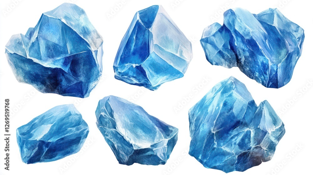 Fototapeta premium Blue ice crystals collection; winter, nature, background