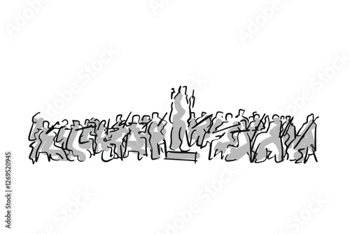 Abstract Sketch, Hand Drawing of Philharmonic Orchestra band with the conductor