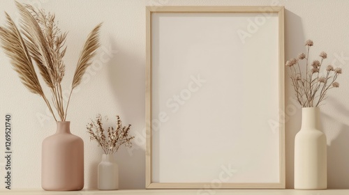 Empty frame with modern design on a plain light background isolated