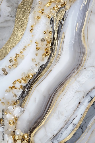 Serene Agate Texture Flowing with Glittering Gold Accents in Abstract Fluid Art