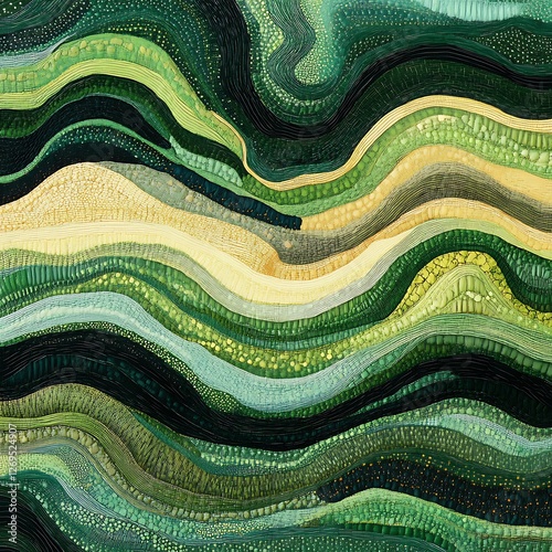 Serene Green Layers Flowing Across Textured Surface Forming Undulating Terrain in Nature