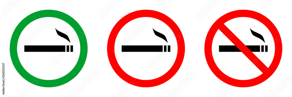 no smoking zone red circle sign, green allowed round vector icon, 3 pictogram collection no smoking zone red circle sign, green allowed round vector icon, 3 pictogram collection