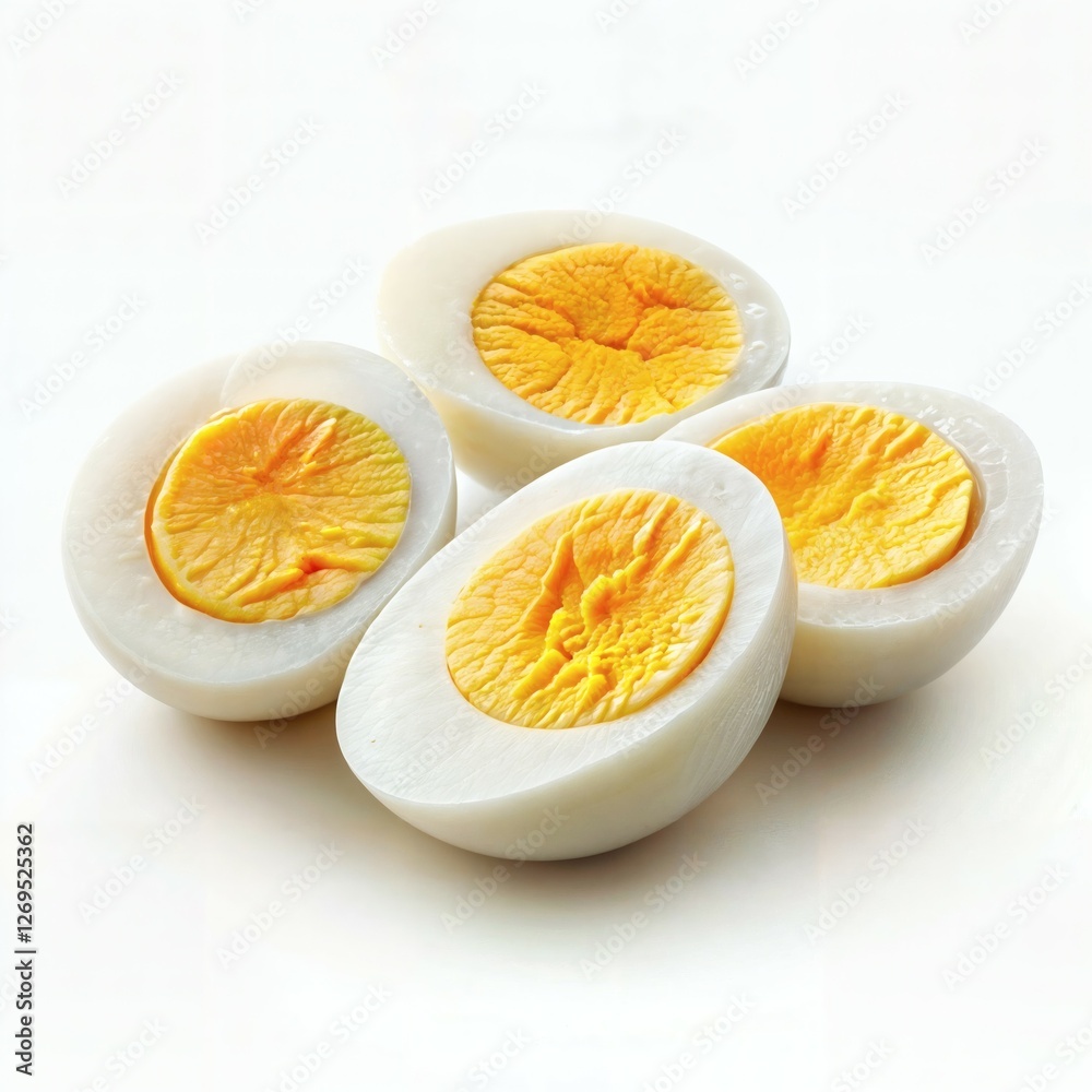 boiled eggs cut in half on a white background boiled eggs cut in half on a white background