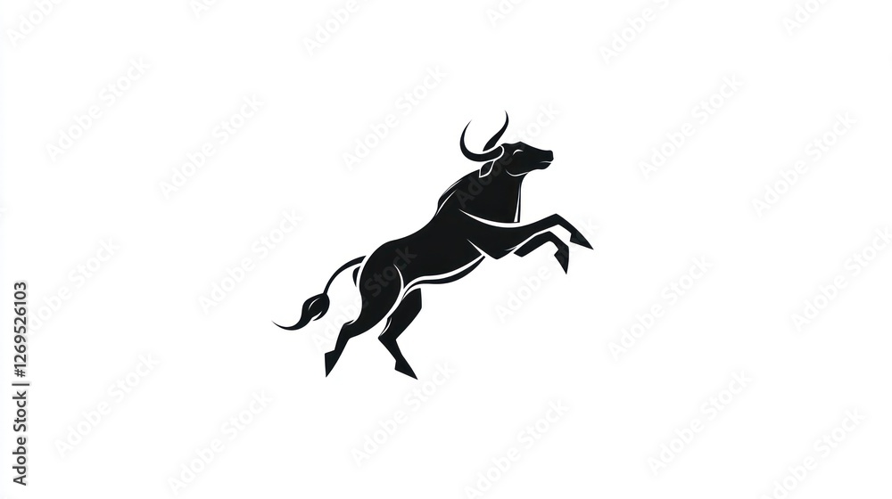 Fototapeta premium Silhouetted bull leaping, African savanna background, logo potential