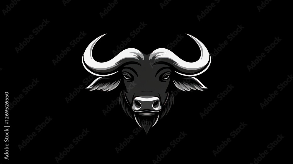 Fototapeta premium Buffalo head graphic design, artistic, black and white, logo concept