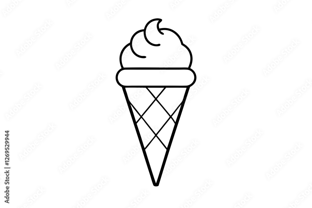 Minimal Line Art Ice Cream Cone - Dessert Vector Illustration Minimal Line Art Ice Cream Cone - Dessert Vector Illustration