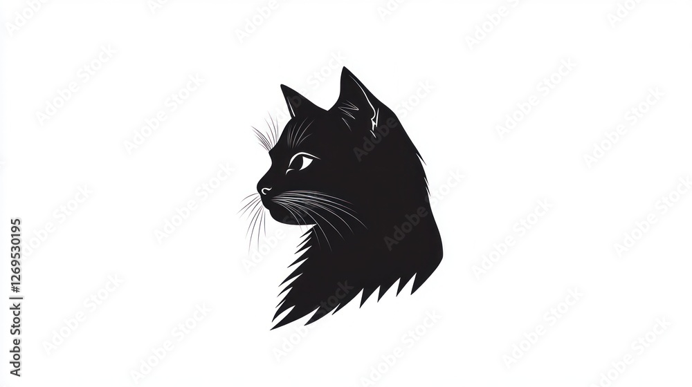 Obraz premium Profile view of a black cat, simple silhouette, clean background, graphic design, suitable for pet-themed decor
