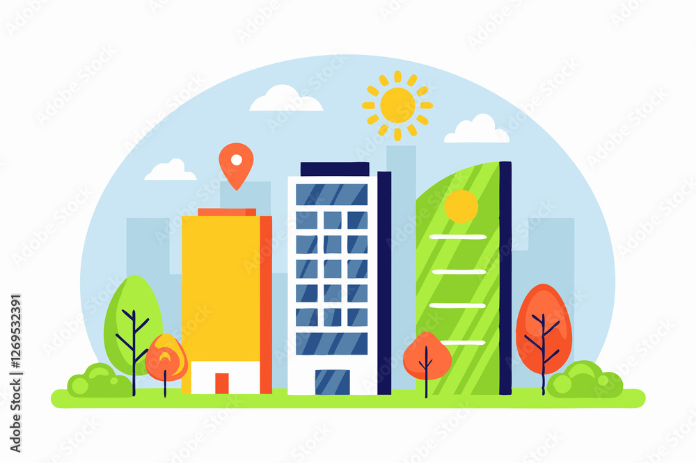 Green skyscrapers with eco-friendly architecture and renewable energy sources Green skyscrapers with eco-friendly architecture and renewable energy sources