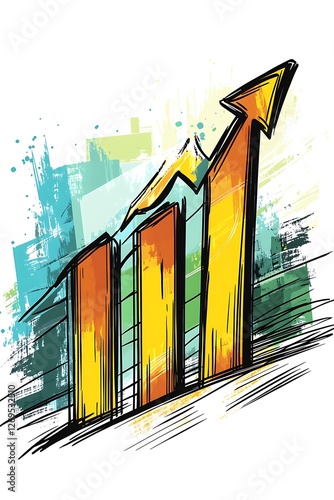 Upward Trend Chart with Energetic Brush Strokes Showing Growth and Progress in Business