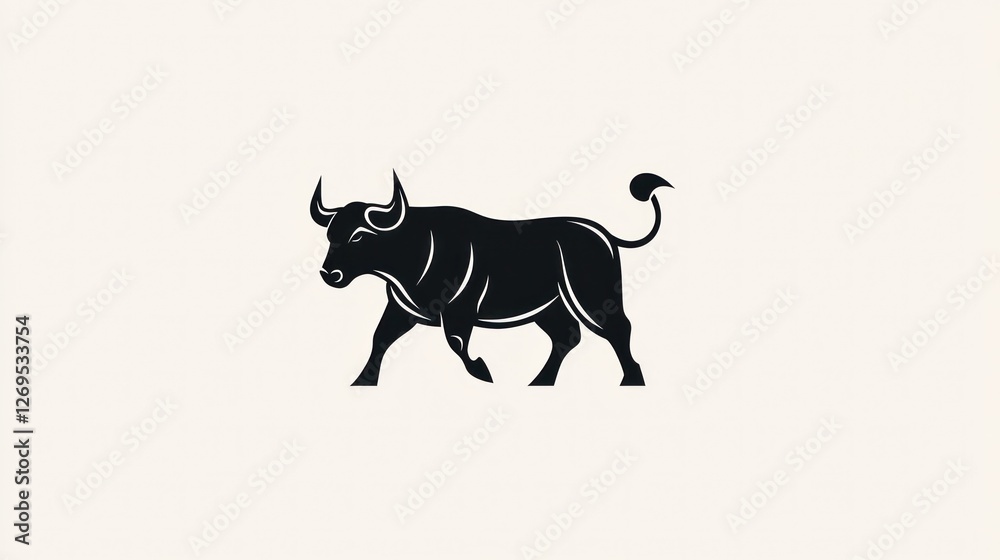 Fototapeta premium Silhouetted bull walking, graphic design element
