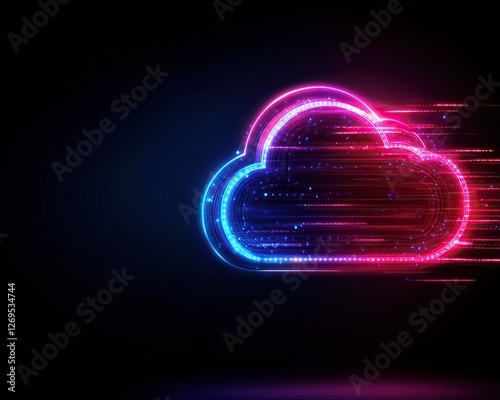 Wallpaper Mural A vibrant, glowing cloud symbol representing digital storage, with dynamic lines suggesting speed and technology against a dark background. Torontodigital.ca
