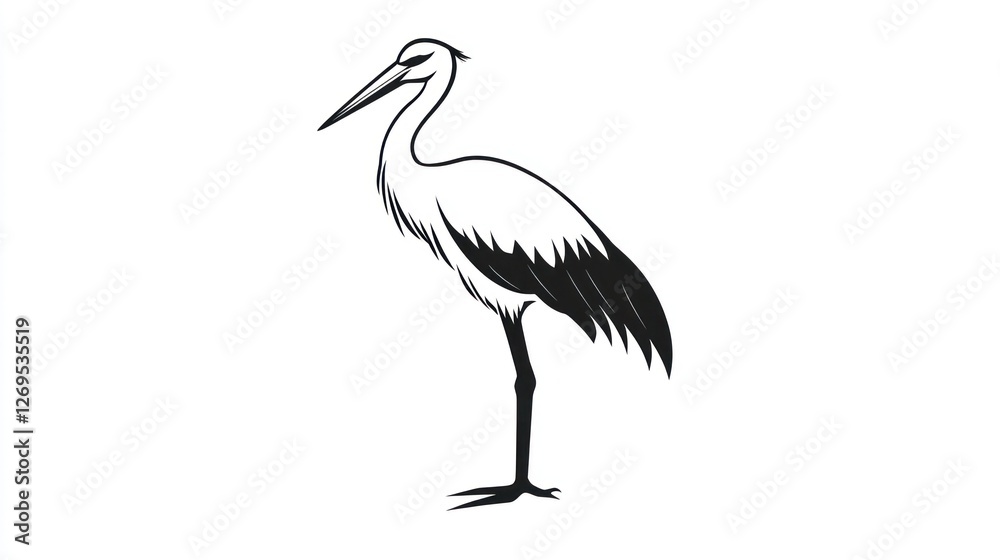 Side view of a stork, graphic illustration Side view of a stork, graphic illustration