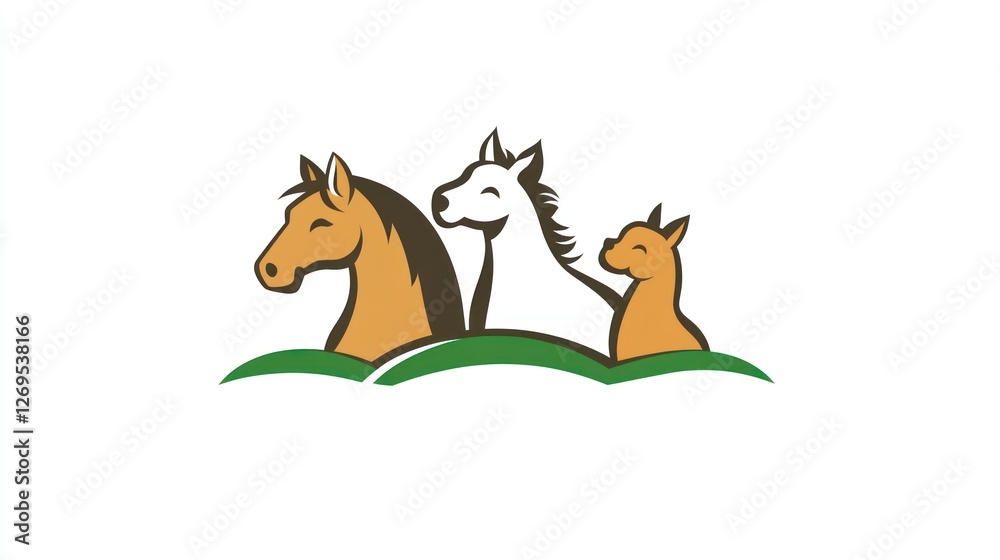 Fototapeta premium Cute animals logo, farm animals, togetherness, friendly