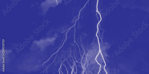 Blue lightning strike during an electrical storm. Lightning on the sky with stormy clouds. Cloudy, with a no-nonsense blue Rabbitohs. Thunderstorm and blue cloudy sky. Changing conditions. 