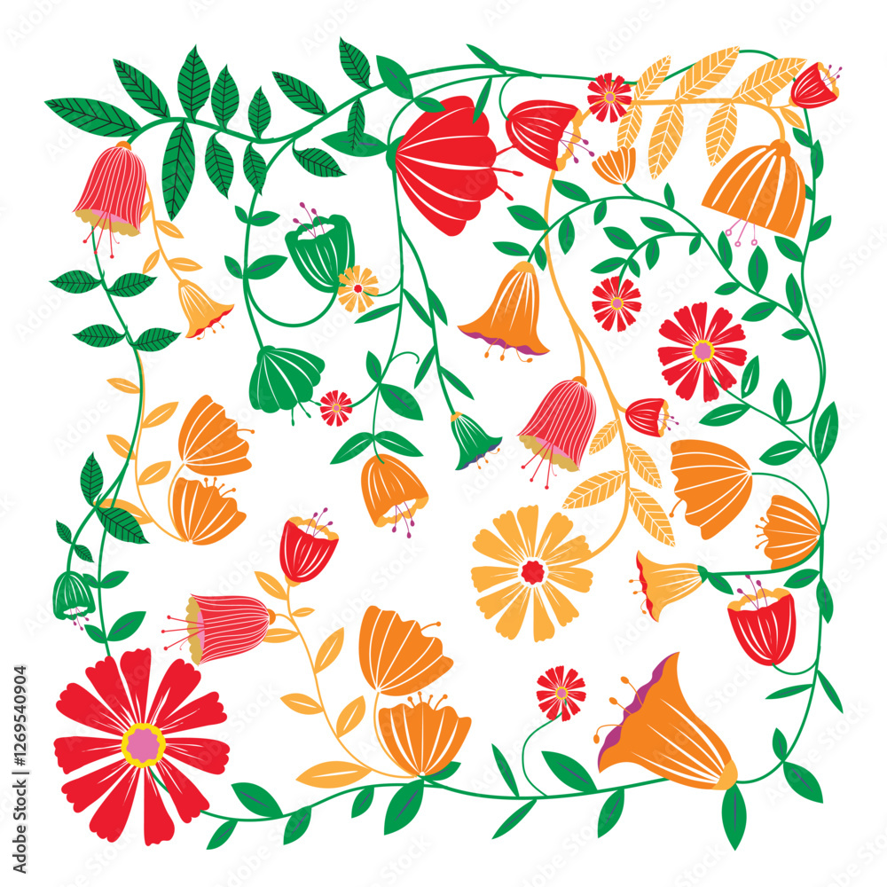 Fototapeta premium The image presents a background pattern that features a flower design. It emphasizes creative arts and illustrates a vibrant fabric pattern. 