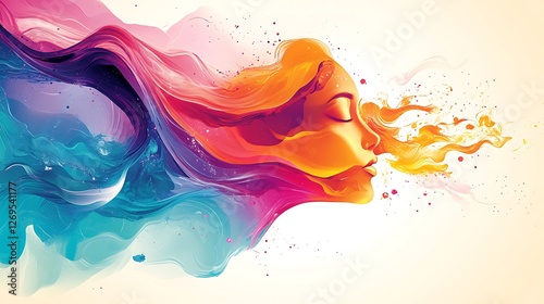 Colorful woman profile, abstract art, vibrant background, design element.