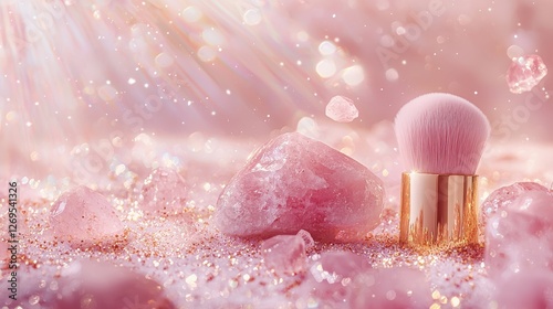 Luxurious Rose Quartz Beauty Tools with Sparkling Background