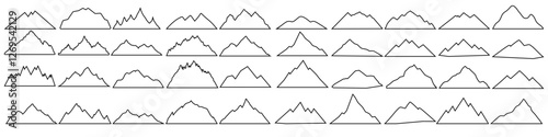Mountains icon vector set. hike, travel illustration sign collection. camping symbol.