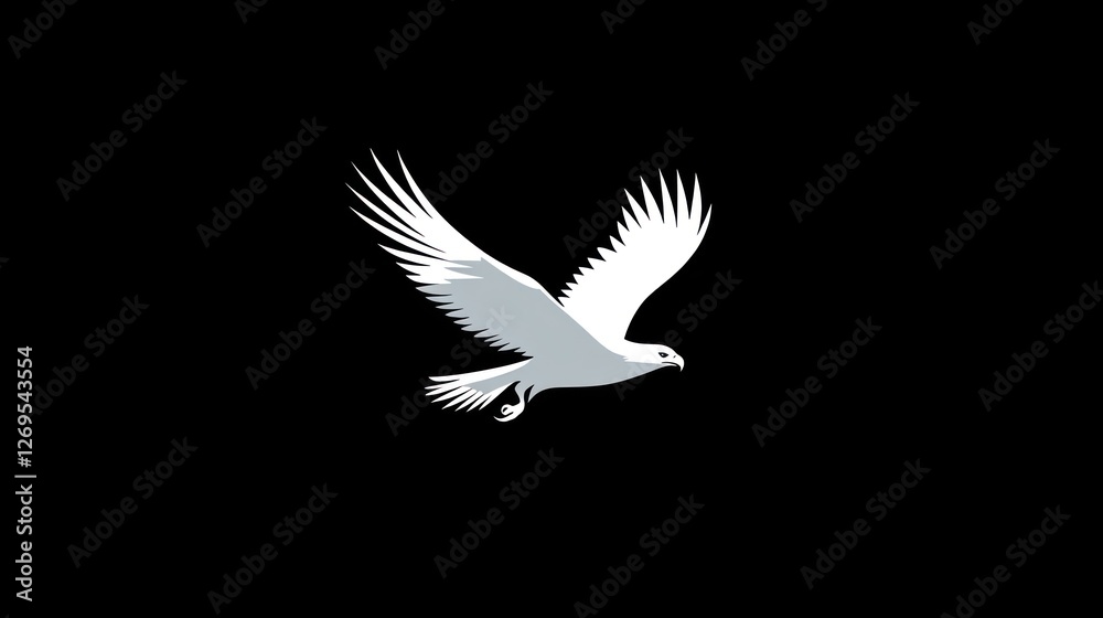 Fototapeta premium White falcon in flight against black background
