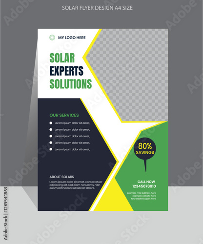 Solar power print Flyer poster editable template suitable for Solar panel installation and repair, maintenance services, leaflet, brochure cover design