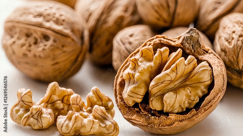 Fresh Walnuts with Shells on White Background for Healthy Snack Ideas Fresh Walnuts with Shells on White Background for Healthy Snack Ideas
