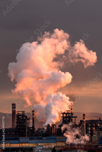 Industrial steel factory, iron works. Metallurgical plant.