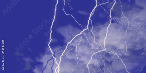 Blue lightning strike during an electrical storm. Lightning on the sky with stormy clouds. Cloudy, with a no-nonsense blue Rabbitohs. Thunderstorm and blue cloudy sky. Changing conditions. 