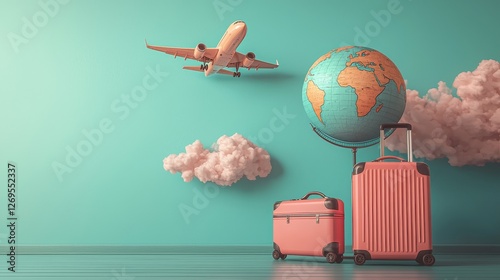 Exciting travel adventure airplane journey with suitcases global trip inspiration vibrant environment unique viewpoint