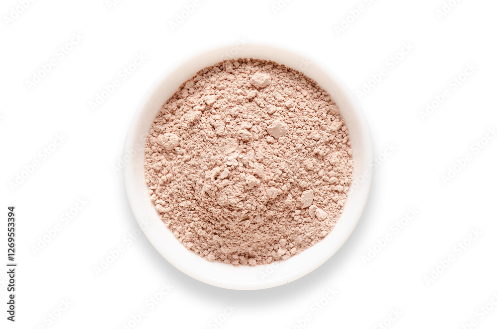 Cosmetic clay for a face mask in a bowl. Isolated on a white background. Cosmetic clay for a face mask in a bowl. Isolated on a white background.