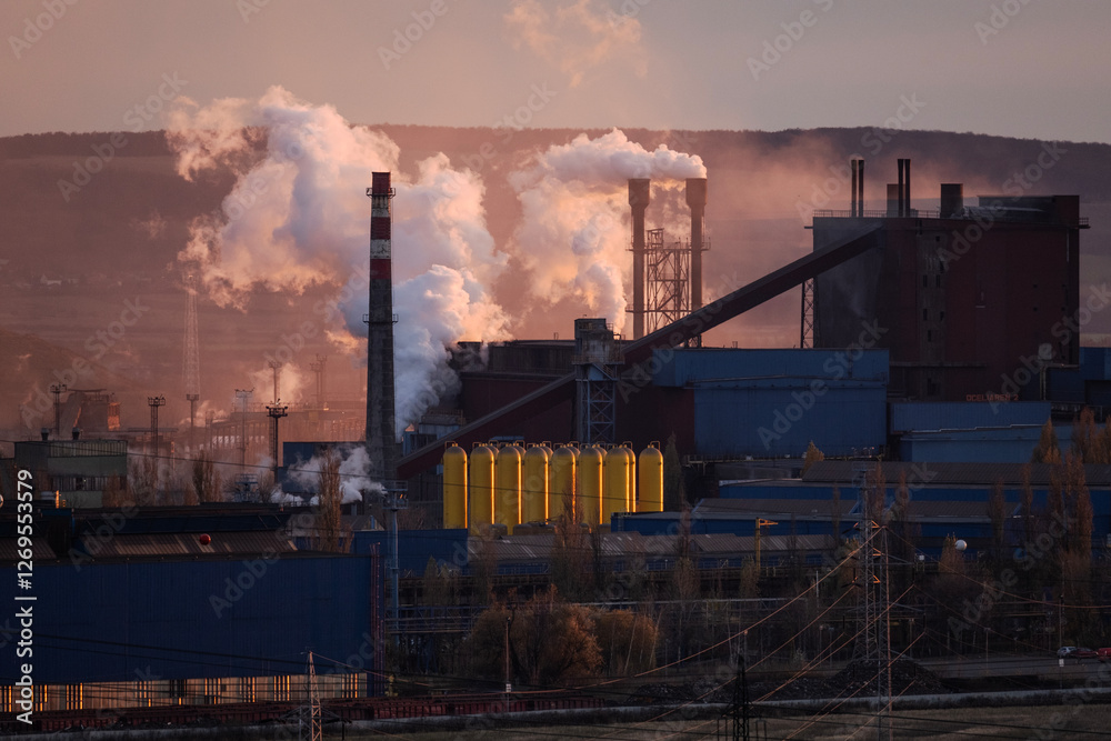 Industrial steel factory, iron works. Metallurgical plant. Industrial steel factory, iron works. Metallurgical plant.