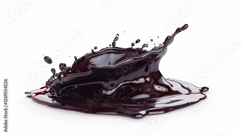 Realistic liquid chocolate long wave splash, enticing with its creamy richness, captures the essence of indulgence in a delectable treat. Isolated 3d brown splashing jet with droplets mid-air