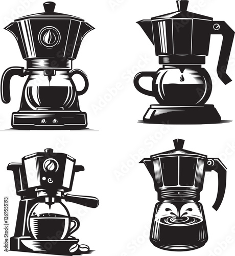 coffee maker brewing coffee black and white silhouette