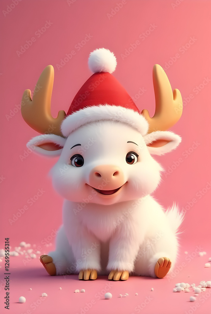 christmas reindeer with santa hat,cute moose christmas reindeer with santa hat,cute moose