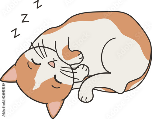 cute hand drawn cartoon character sleeping white and orange cat png illustration on transparent background