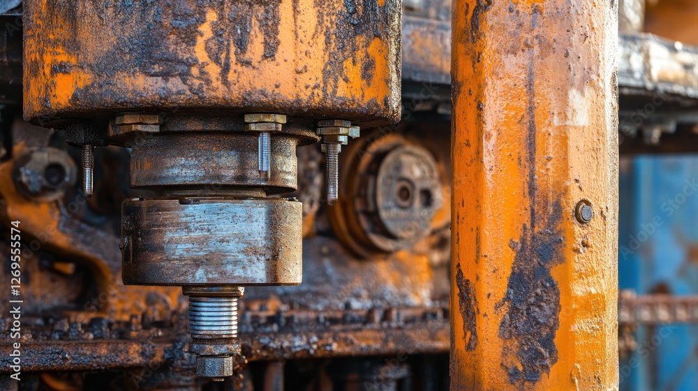 Rusty Industrial Machine Detail Showing Bolts and Mechanisms Rusty Industrial Machine Detail Showing Bolts and Mechanisms