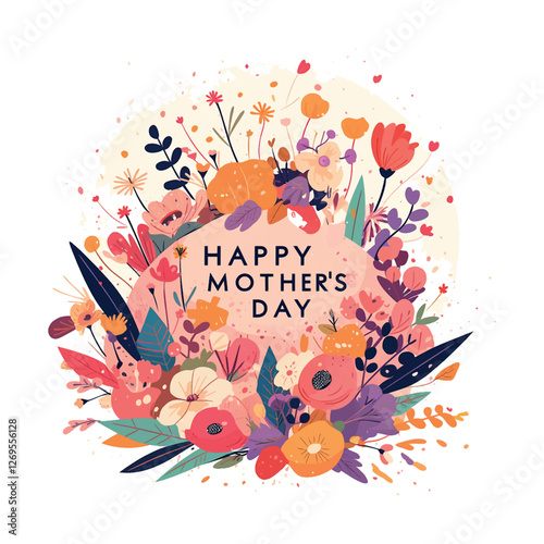 A colorful flowery design with the words Happy Mother's Day written in pink. The design is meant to convey a sense of warmth and love for mothers on this special day
