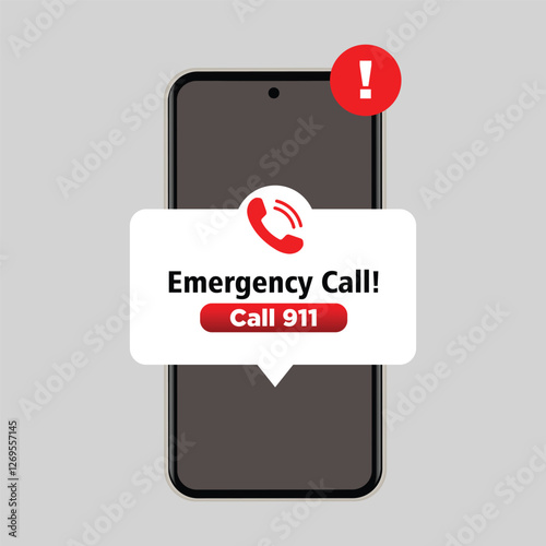 emergency call in the phone. SOS message. SOS bell red icon. Emergency hotline. 911 calling.