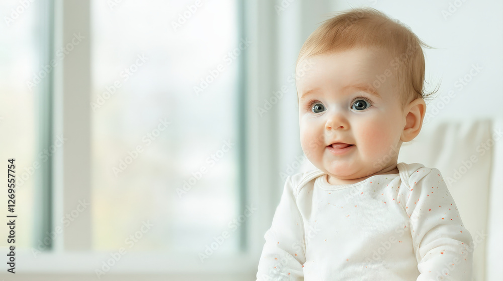 baby with fascinated expression, sitting indoors near window, showcasing curiosity and joy baby with fascinated expression, sitting indoors near window, showcasing curiosity and joy