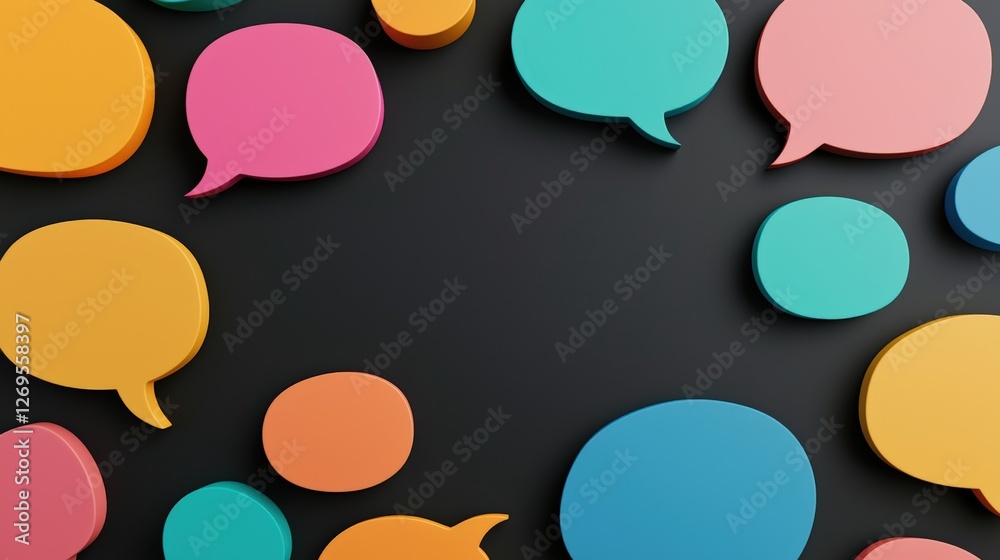 Colorful speech bubbles on a dark background. Colorful speech bubbles on a dark background.
