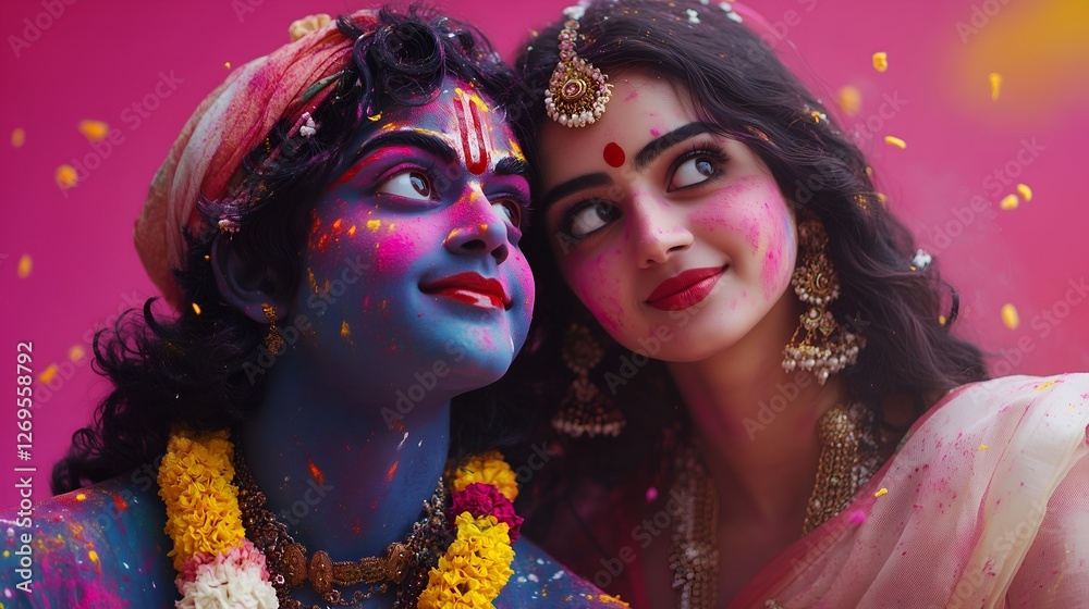 Fototapeta premium Dol jatra background celebrating the love of krishna and radha. 