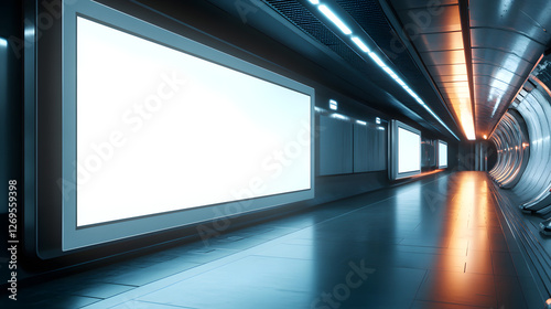 Futuristic Corridor with Blank Advertising Displays
