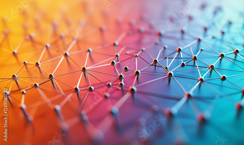 Abstract network illustration with colorful nodes and connecting lines, representing data connections or technology.