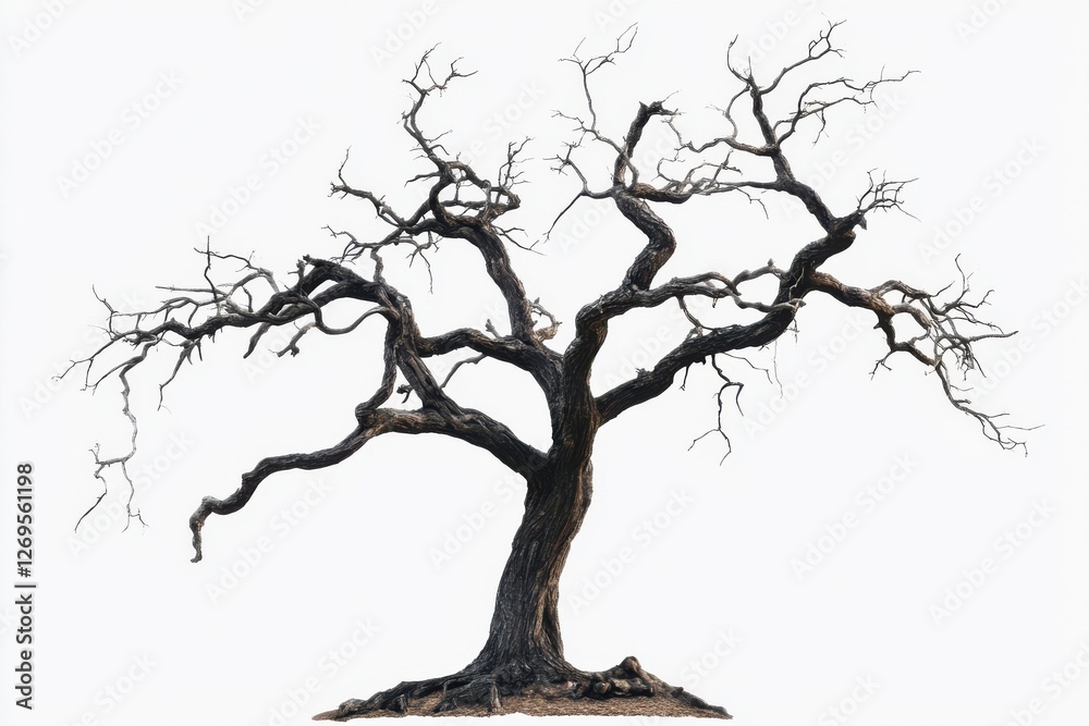 Mysterious gnarled tree silhouette isolated on bright backdrop for nature-themed projects and artistic creations Mysterious gnarled tree silhouette isolated on bright backdrop for nature-themed projects and artistic creations