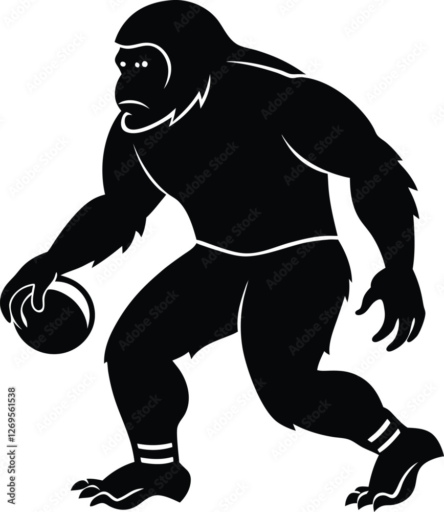 Fototapeta premium Bigfoot playing a football and handball ETC Bigfoot Soccer Illustration Clip Art Design Shape.