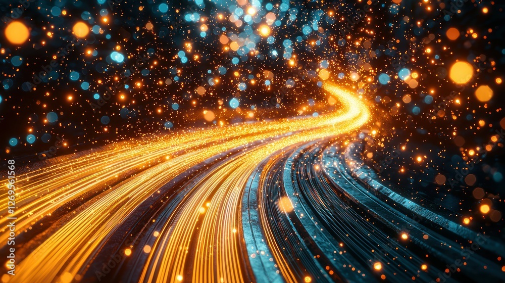 Glowing road curves through cosmic dust; digital art, website banner Glowing road curves through cosmic dust; digital art, website banner