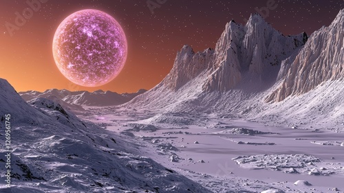 Distant Newly Discovered Exoplanet with Purple Glow in a Cosmic Landscape