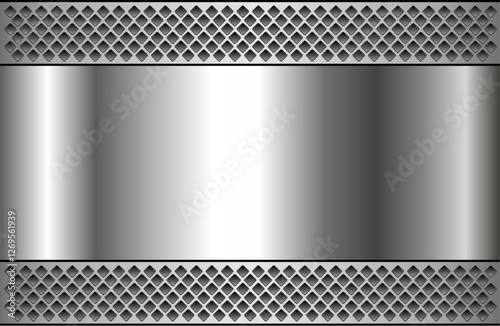 Metal background shiny silver chrome metallic with halftone dots pattern, silver polished steel texture wallpaper.