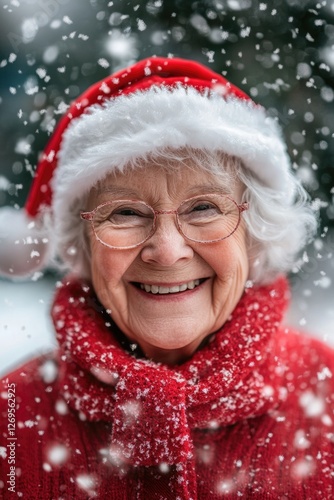 Older Woman in Santa Hat and Glasses