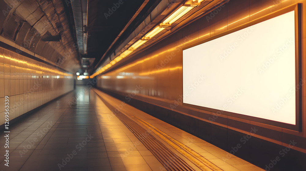 Empty Subway Station Platform with Blank Billboard Empty Subway Station Platform with Blank Billboard