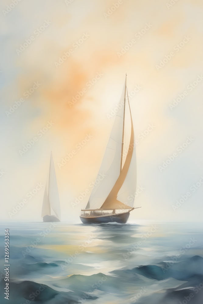 Fototapeta premium Watercolor painting of two sailboats 